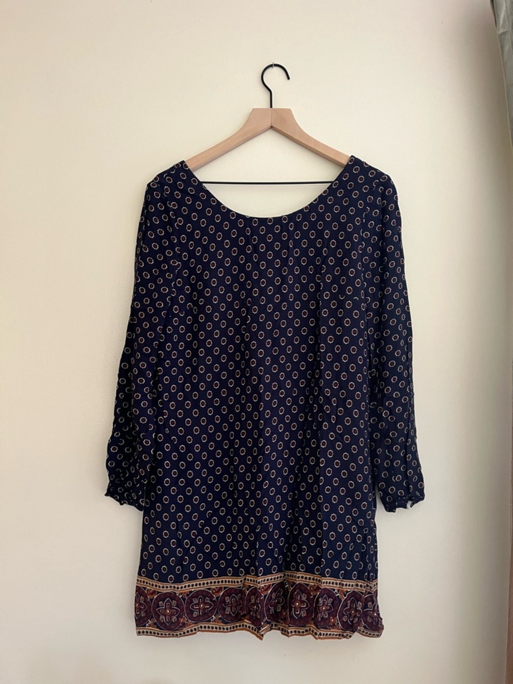 Navy Boho Printed Tunic Dress Scoop Back size Medium